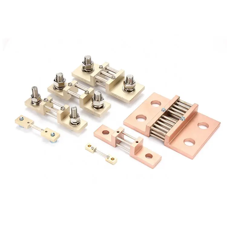 Photo of a DC Current Shunt, showing a small, bar-like component made from high-precision, low-resistance material, typically manganin or constantan. The shunt's terminals are visible, designed for easy integration into an electrical circuit for accurate current measurement. Its compact and sturdy design underscores its functionality in various industrial and technological applications.